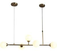 ksxnkhk Lustre Moderne à 5 lumières en Verre Laiteux, Forme sphérique, linéaire, Blanc et Or, Style années 50, rectangulaire, en Laiton, idéal pour Une Cuisine ou Un îlot