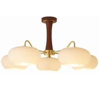 ksxnkhk Lustre Moderne en Verre de Lait du Milieu du siècle, plafonnier Semi-encastré, luminaire Suspendu en Bois Rustique de Ferme, Grand Lustre Rond Spoutnik pour Salle à Manger, Salon,