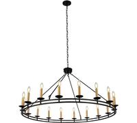ksxnkhk Lustre Rond en Fer forgé à 18 lumières, Forme Roue de Chariot, diamètre 119 cm, chaîne d'éclairage réglable, luminaire Suspendu