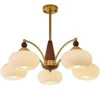 ksxnkhk Lustre Rond Moderne du Milieu du siècle en cuivre à 5 lumières avec Abat-Jour en Verre Laiteux Orange, plafonnier doré, luminaires de Plafond, Blanc Laiteux - 5 lumières