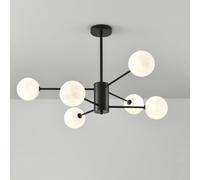 ksxnkhk Lustre Rustique Noir à 6 lumières en Forme de Roue de Chariot, Finition Corde de Chanvre, luminaire décoratif pour Restaurant, luminaire Rond de Salon avec chaîne réglable