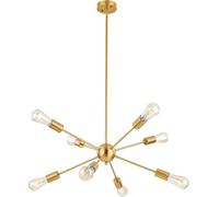 ksxnkhk Lustre Spoutnik en Laiton brossé à 8 lumières, Design Moderne du Milieu du siècle, Montage encastré au Plafond, Style Industriel doré, pour Salon, Salle à Manger, Chambre à Coucher