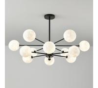 ksxnkhk Lustre Spoutnik Moderne du Milieu du siècle Noir Blanc Milk Moon Lustre Semi-encastré Vintage plafonnier Industriel Rustique pour Chambre à Coucher, îlot de Cuisine, Salon, Salle à