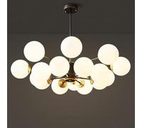ksxnkhk Lustre Sputnik Moderne à 12 lumières, Style Milieu du siècle, en Laiton brossé Noir et Or, luminaire Suspendu Vintage en Verre de Lait pour Salle à Manger, Salon, Cuisine, îlot de