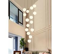 ksxnkhk Lustre Suspendu Moderne à 15 lumières pour décoration d'intérieur, Style mi-siècle, en Verre Blanc givré, Chrome et Or, idéal pour Un Hall d'entrée ou Un escalier