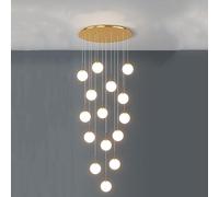 ksxnkhk Lustre Suspendu Moderne à 15 lumières pour décoration d'intérieur, Style mi-siècle, en Verre Blanc givré, Chrome et Or, idéal pour Un Hall d'entrée ou Un escalier