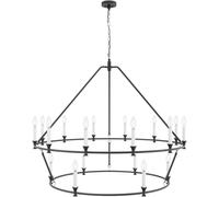 ksxnkhk Lustres Noirs à 18 lumières en Forme de Roue de Chariot, 49 Pouces, Style Industriel, à 2 Niveaux, Style Ferme, Ronds, plafonniers