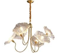 ksxnkhk Lustres Nordiques Modernes à 6 lumières, suspensions en Verre en Forme de Feuille de Lotus, luminaires Suspendus Classiques Floraux français pour Salon, Salle à Manger, Chambre à c
