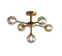 ksxnkhk Plafonnier encastré pour Chambre à Coucher, Lustre Spoutnik doré Moderne G9, Laiton brossé, Style Milieu du siècle, lumière Gris fumé, 5 têtes