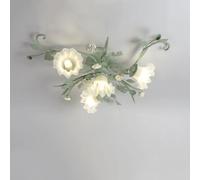 ksxnkhk Plafonnier Moderne en Forme de Fleur Vert Macaron, 4 lumières, Semi-encastré, Abat-Jour en Verre dépoli, luminaire Floral Vintage avec Rosace pour Chambre de Fille Pastorale, Salle