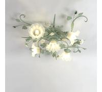 ksxnkhk Plafonnier Moderne en Forme de Fleur Vert Macaron, 5 lumières, Semi-encastré, Abat-Jour en Verre dépoli, luminaire Floral Vintage avec Rosace pour Chambre de Fille Pastorale, Salle
