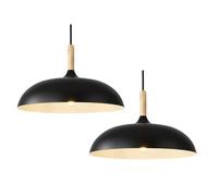 ksxnkhk Suspension Industrielle avec poignée en Bois de 35 cm, Abat-Jour en métal de Style Danois, luminaire de Salon du Milieu du siècle, au-Dessus d'une Table à Manger (Noir)