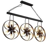 ksxnkhk Suspension, Lustre Industriel Rond en métal Noir avec Roues 1/3, Style loft rétro E-Dison, luminaire décoratif pour Salle à Manger et Cuisine