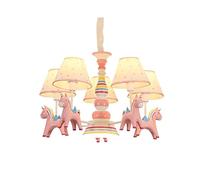 ksxnkhk Suspension Moderne et créative, élégante Suspension LED en Forme de Cheval, Abat-Jour en Tissu Rose à 5 lumières, luminaire décoratif de Plafond en résine pour Chambre d'enfant