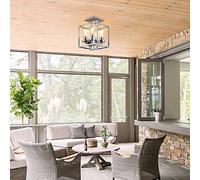 ksxnkhk Suspension pour îlot de Cuisine, Lustre Semi-encastré rétro à 4 lumières, plafonnier créatif avec Cadre en métal, Suspension Industrielle Vintage pour Couloir et entrée