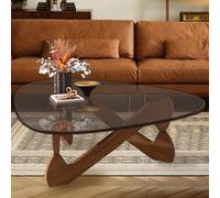 ksxnkhk Tables Basses de Salon : Table Triangulaire en Verre avec Base en Bois irrégulière, Table d'appoint Moderne Abstraite du Milieu du siècle, pour Bureau, hôtel, Balcon (82,8 cm, Noye