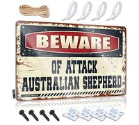 KSXS Plaque rétro en étain avec inscription « Beware of Attack » - Berger australien - Décoration amusante (30 x 40 cm)