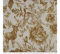 Kt KILOtela - Tissu au mètre en toile imprimée numérique - Half Panama 100 % coton - Largeur 280 cm - Longueur au choix de 50 en 50 cm | Toile de Jouy - Moutarde, beige