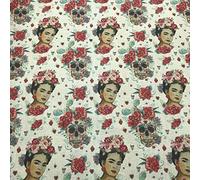 Kt KILOtela - Tissu d'ameublement au mètre - Coton imprimé - Largeur 280 cm - Longueur au choix par 50 cm | Frida et Catrinas - Beige, rouge, rose, vert, noir