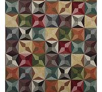 Kt KILOtela - Tissu d'Ameublement, Jacquard Gobelin, Coussins, Rideaux, Accessoires, Déco, Fauteuils, Canapés, 100 cm Longueur x 280 cm Largeur, Étoiles, Rouge, Vert, Jaune, Orange, Noir ─ 1 Mètre