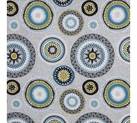 Kt KILOtela - Tissu en toile imprimée, décoration, coussins, tapisserie, 100 cm Longueur x 280 cm Largeur | Mandalas - Turquoise, Gris ─ 1 mètre