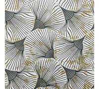 Kt KILOtela - Tissu en toile imprimée numérique - Half Panama 100 % coton - Coupon de 100 cm de long x 280 cm de large | Feuilles de ginkgo - Gris, jaune doré - 1 mètre