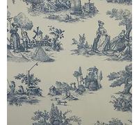 Kt KILOtela - Tissu résiné, coton bio, anti-taches, imperméable, lavable, nappe et coussins, 140 cm x longueur variable, toile de Jouy, bleu