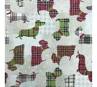 Kt KILOtela - Tissu Toile Imprimé, Confection Décoration Intérieure, Assises de Fauteuils, Rideaux, Coussins, Galettes de Chaises, 100 cm Longueur x 280 cm Largeur, Chiens, Rouge, Vert ─ 1 mètre