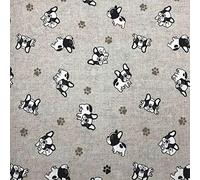 Kt KILOtela - Tissu Toile Imprimé, Confection Décoration Intérieure, Assises de Fauteuils, Rideaux, Coussins, 100 cm Longueur x 280 cm Largeur, Chiens, Bouledogue Français, Beige, Noir ─ 1 mètre