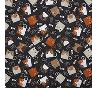 Kt KILOtela - Tissu Toile Imprimé, Confection Décoration Intérieure, Assises de Fauteuils, Rideaux, Coussins, Galettes de Chaises, 300 cm Longueur x 280 cm Largeur, Chats, Noir, Orange - 3 Mètre