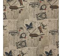 Kt KILOtela Tissu Toile Imprimé Numérique, Coton Biologique, Décoration, Assises de Fauteuils, Rideaux, Coussins, Galettes de Chaises, 100 cm Longueur x 280 cm Largeur, Carta Vintage, Marron ─ 1 Mètre