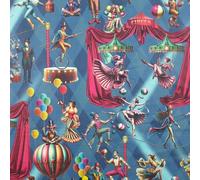 Kt KILOtela - Tissu toile imprimée, décoration, tapisserie, coussins, rideaux, couvre-lits, sacs, nappes, largeur 280 cm, longueur au choix de 50 en 50 cm, élevage, trapèzes, clowns, bleu, rose