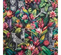 Kt KILOtela - Tissu toile imprimée numérique, tapisserie de chaises, coussins, tête de lit, canapé, sacs, couture, 100 cm de long x 140 cm de large, léopards, jungle, noir, 1 mètre