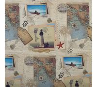 Kt KILOtela - Toile imprimée numérique, demi-panama coton, décoration, tapisserie, coussins, rideaux, couvre-lit, nappe, 100 cm de long x 280 cm de large, carte du monde, phares ─ 1 mètre