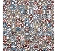 Kt Kilotela Toile Imprimée Numérique - Half Panama 100 % Coton Bio Tissus Ameublement - Oeko-Tex Standard 100 - 100 cm de Long x 280 cm de Large - Mosaïque Saume - Bleu, Gris, Grenat, Moutarde - 1 m