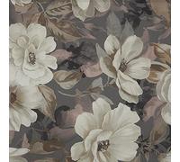 Kt KILOtela - Toile imprimée numérique - Half Panama 100 % coton biologique, Oeko-Tex Standard 100 - Largeur 280 cm - Longueur au choix de 50 en 50 cm, fleurs Gardenia, gris, écru, rose, marron