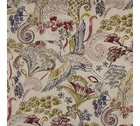 Kt KILOtela - Toile Semi Panama Coton, Confection Décoration Intérieure, Assises de Fauteuils, Rideaux, Coussins, 100 cm Longueur x 280 cm Largeur, Oiseaux Plantes Tau, Rose, Bleu, Marron ─ 1 Mètre