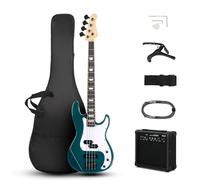 Ktaxon Guitare basse électrique à 4 cordes, style PB - Taille standard pour droitier - Kit débutant avec ampli 20W, housse de transport, sangle, câble de mise à niveau, capo pour jeunes et adultes