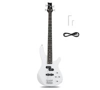 Ktaxon Guitare basse électrique à 4 cordes, taille standard, droitier, touche en palissandre, kit débutant avec clé à câble (blanc)