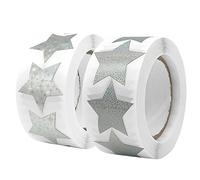 KtbeYTi 1000 Pièces 25 mm Autocollants en Forme D'étoiles, D'étoile de Scintillement Étiquette Autocollant, pour Les Anniversaires, Saint-Valentin, Mariage, Album Scrapbooking DIY, Argent