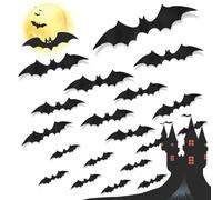 KtbeYTi 88 PCS Noir 3D Chauves-Souris Sticker, Grande Chauve Souris Halloween Autocollant Mural, Decoration Chauve-Souris Fête Autocollants d'halloween pour DIY, Mur, Porte