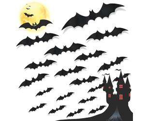 KtbeYTi 88 PCS Noir 3D Chauves-Souris Sticker, Grande Chauve Souris Halloween Autocollant Mural, Decoration Chauve-Souris Fête Autocollants d'halloween pour DIY, Mur, Porte
