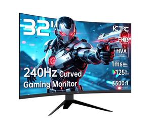 KTC Moniteur de Jeu incurvé 32" 240 Hz 1500R 1080p 125% sRGB 1 ms, Freesync/G-Sync HDR10, Ports HDMI/DP/USB VESA, Inclinaison réglable, commutateur Xbox PS5, Noir
