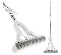 KTCINA Balai essoreur avec manche télescopique 102-125 cm PP en acier inoxydable PVA pour utilisation humide et sèche avec fonction d'essorage automatique (gris)
