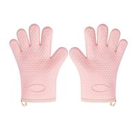 KTCINA Gants de four résistants à la chaleur - Maniques en silicone rose - Doublure en coton isolé - Gants de four antidérapants - Gants de cuisine confortables pour griller et cuire au four