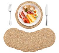 KTCINA Lot de 12 sets de table ronds tressés - 35 cm - Sets de table en jonc de mer (jacinthe d’eau) - Platzsets tissés - Sous-verre isolant pour l’intérieur et l’extérieur (12Pcs30)