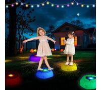KTCINA Lot de 6 + 8 pierres d'équilibre pour enfants, avec lumière LED, jusqu'à 150 kg, pierres empilables, pierres de rivière, jeu d'équilibre antidérapant, favorise l'équilibre, la motricité (8