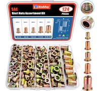Ktehloy Lot de 124 écrous à rivets SAE UNC, assortiment d'inserts filetés en acier au carbone plaqué zinc, tailles 6-32 8-32 10-24 1/10,2 cm-20 5/40,6 cm-18
