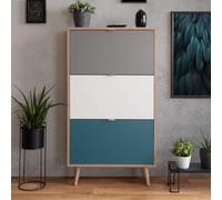 KTHLBRH Armoire à Chaussures Finori C-UBA 42 Moderne avec 3 Portes à Rabat - Rangement pour 12 Paires - Style Scandinave et Façades Tricolores - Facile à Assembler avec Pieds en Bois