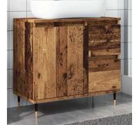 KTHLBRH Armoire de salle de bain avec 1 grand compartiment et 2 tiroirs, meuble de rangement avec pieds en fer et style industriel, matériau en bois contreplaqué résistant